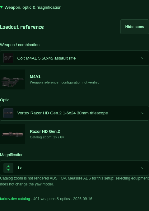 M4A1 and Razor HD Gen.2 item images with a magnification dropdown